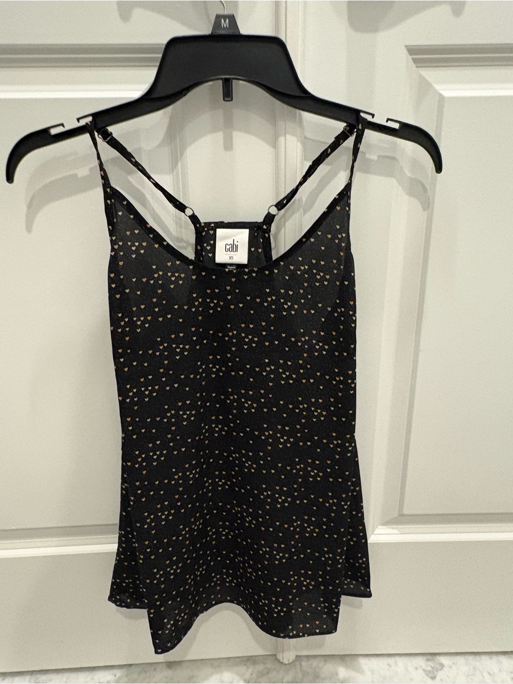 CAbi Black Cami with Gold Heart Print